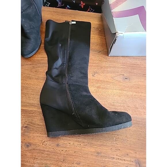 Lane Bryant Black Fabric Knee High Wedge Boots Size 12 - Picture 6 of 9